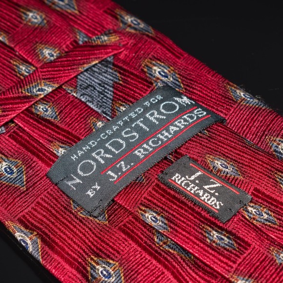 J.Z. Richards Red Blue Foulard 100% Silk Men's Designer Tie USA Wide - Picture 4 of 6